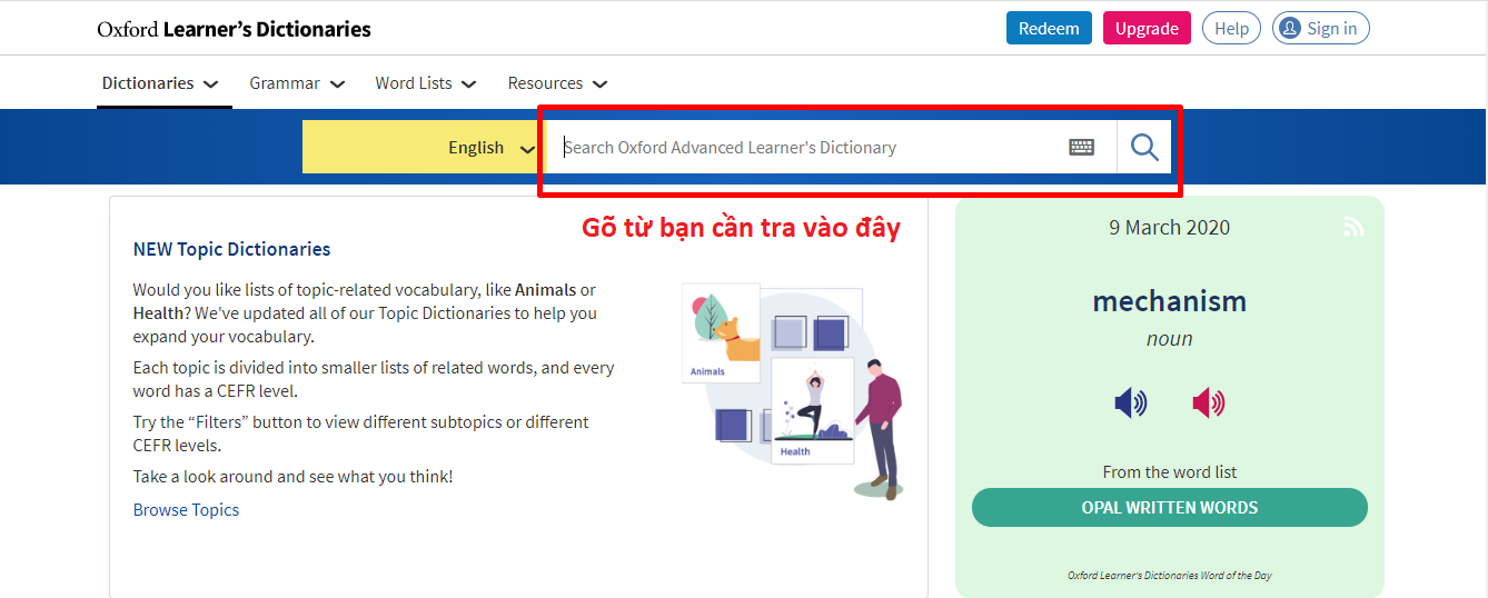 Hướng dẫn tra từ với từ điển Oxford