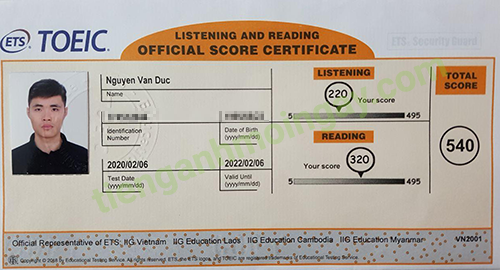 Bảng điểm Toeic