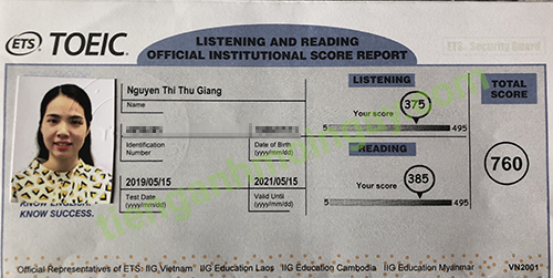 Bảng điểm Toeic