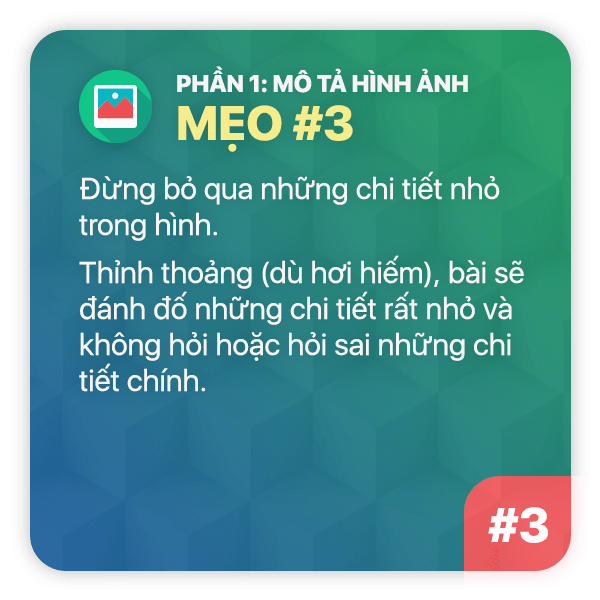 Mẹo thi TOEIC Phần 1: Mẹo 3