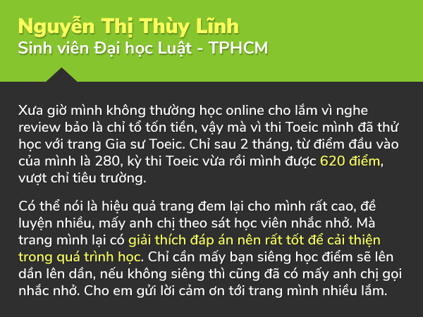Nhận xét từ người học Nguyễn Thị Thùy Lĩnh