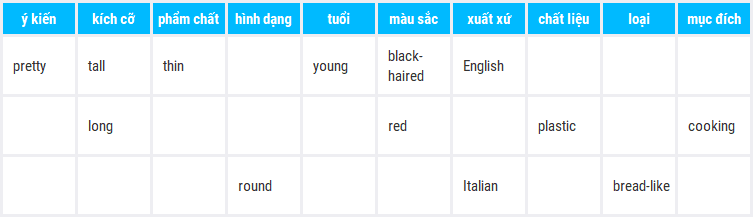 Nhiều tính từ cùng bổ nghĩa cho một danh từ