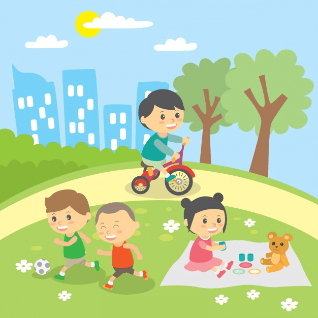 The children are playing in the park.